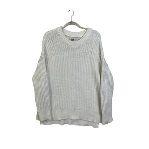 Aerie Womens M Beige Knit Pullover Sweater Crew‎ Neck Long Sleeve Side Slit